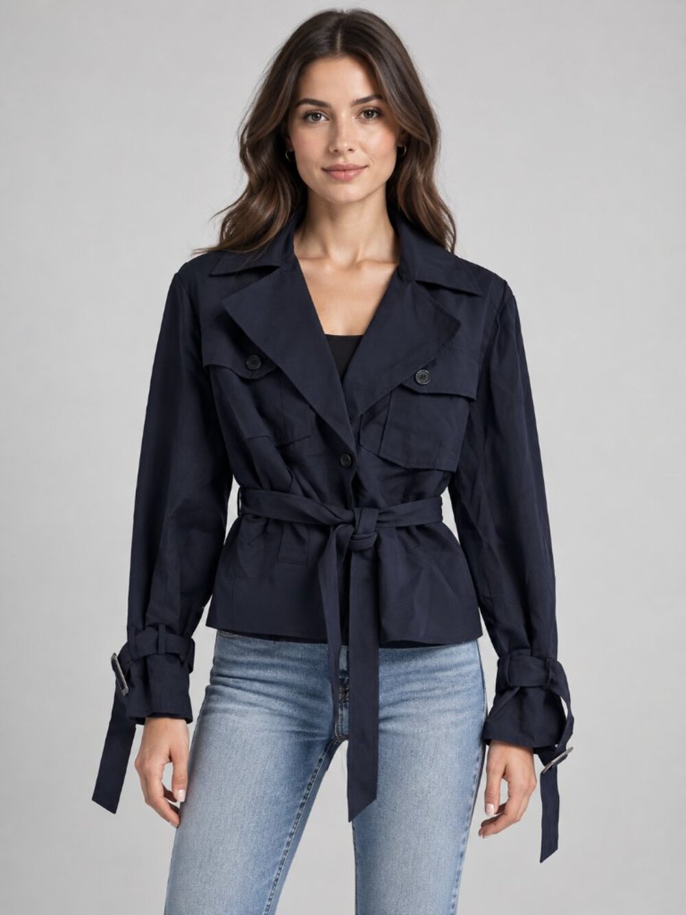 NWT LAMARQUE Quinn Navy Cropped Trench Coat XS Retail $355